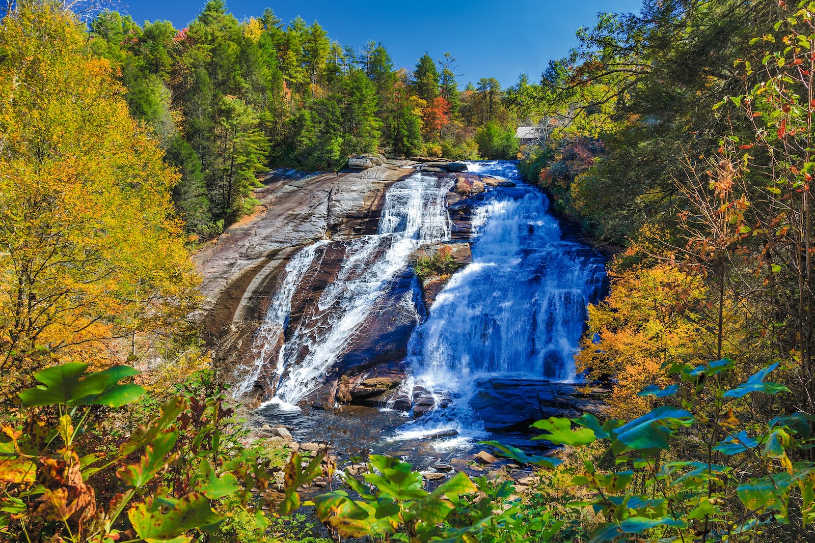 Your Guide to Fall Colors in North Carolina 2 Fall colors in North Carolina at DuPont State Forest surrounding the High Falls.