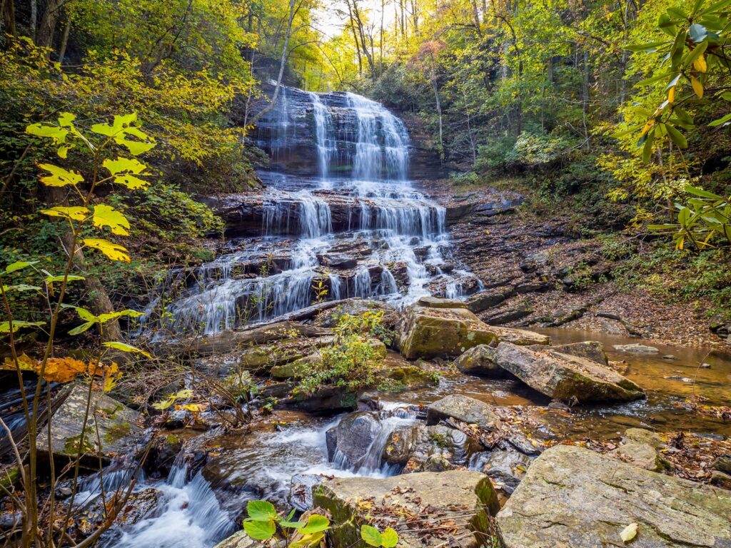 Waterfalls at Pearsons Waterfall, one of the best things to do in Saluda NC.
