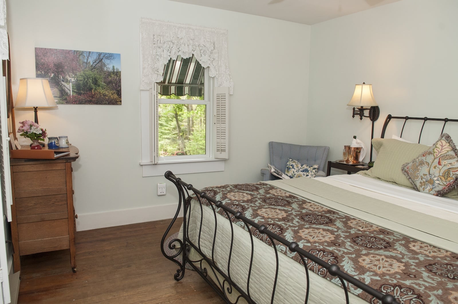 Stay at one of the most Romantic Getaways in NC and enjoy a spacious room with a king sized bed and view of the forest. 